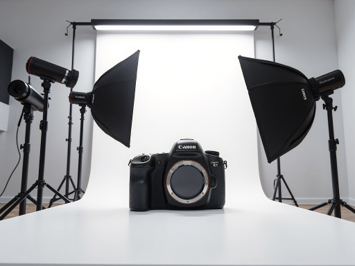 数码相机产品摄影，木质桌面背景，多角度展示，专业布光，细节清晰